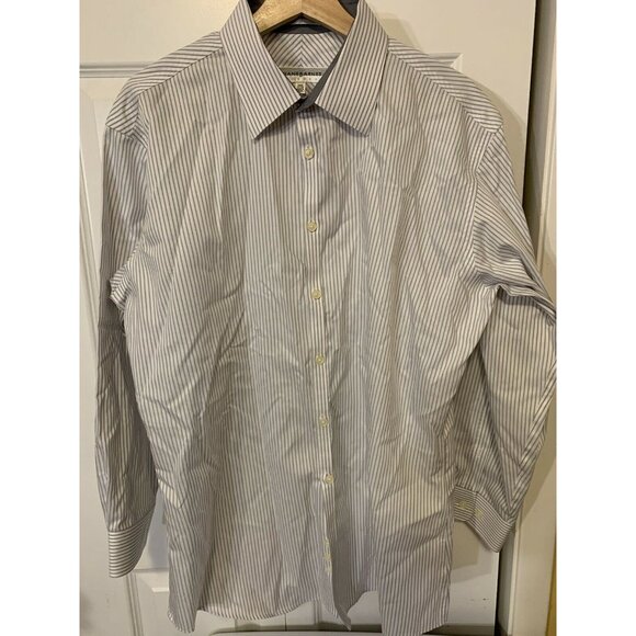 Jhane Barnes Men’s Sz 17 Long Sleeve Button‎ Down Slim Fit Non Iron White Gray - Picture 3 of 9